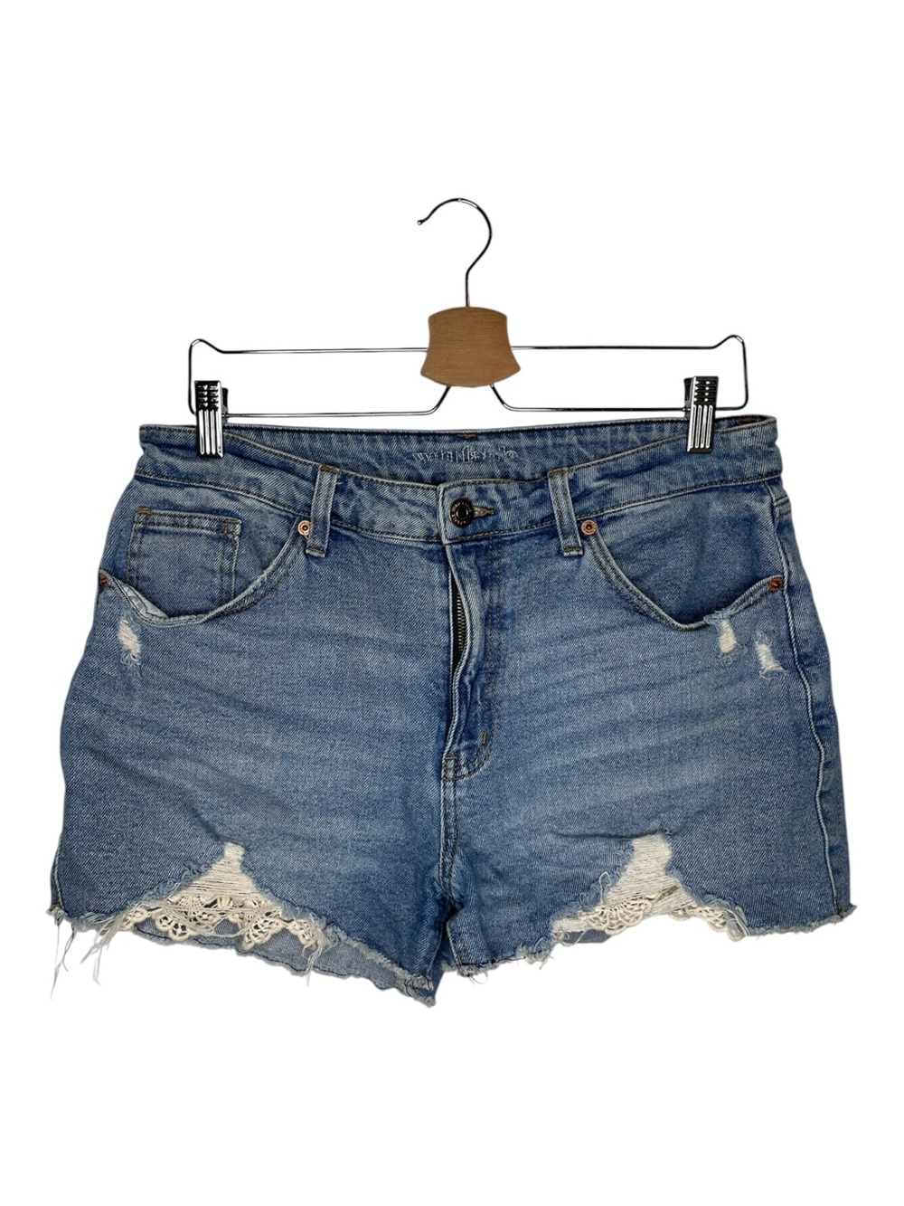 wild fable Distressed Denim Shorts with Lace Trim - Blue